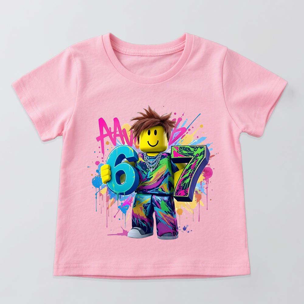 Sommerlustiges Spiel 67 Digitaldruck Kinder Baumwoll-T-Shirt für Jungen und Mädchen Lässiges Kurzarm-T-Shirt Kinder Grafik-Oberteile
