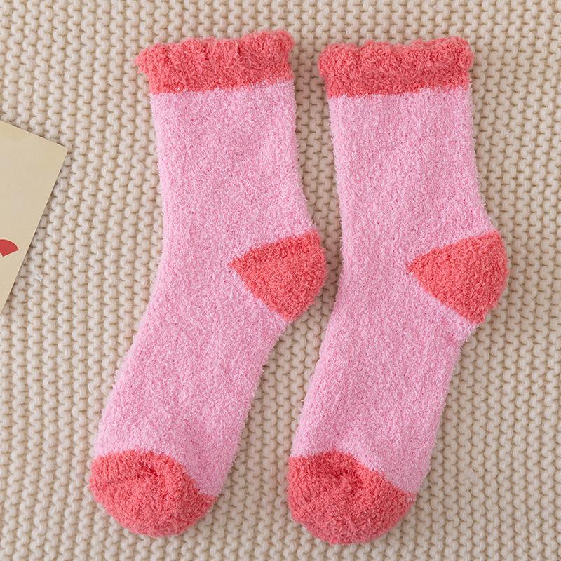 Coral Fleece Socks for Women's Autumn and Winter Warmth Thickened Mid-calf Socks Snow Floor Socks Postpartum Home Sleep Socks Trend