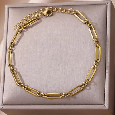 Light Luxury Fashion Retro High-end Anklet Niche Splicing Chain Design Stacked Bracelet Jewelry Geometric Chain