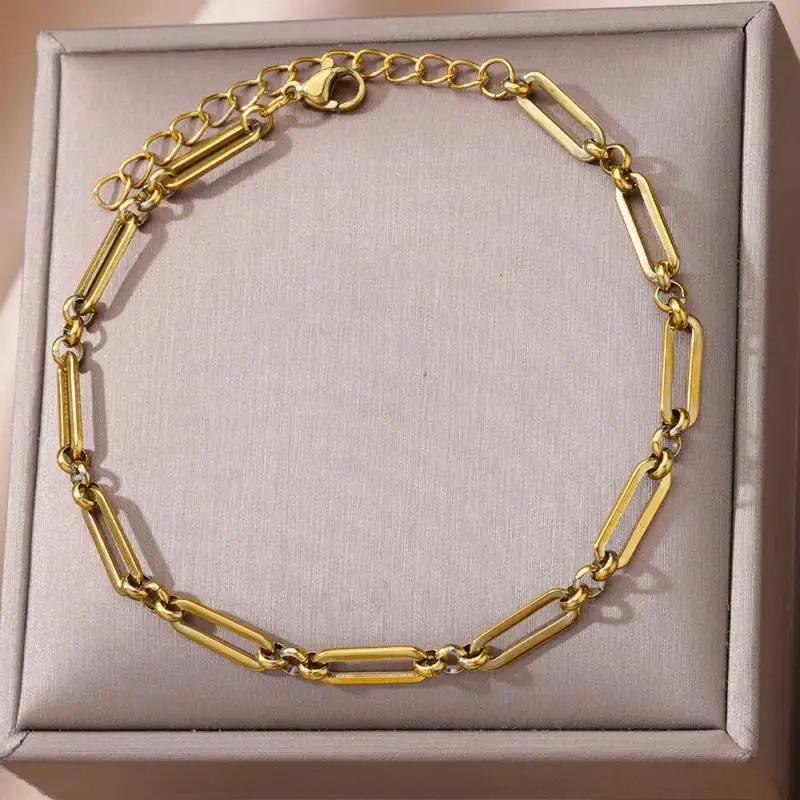 Light Luxury Fashion Retro High-end Anklet Niche Splicing Chain Design Stacked Bracelet Jewelry Geometric Chain