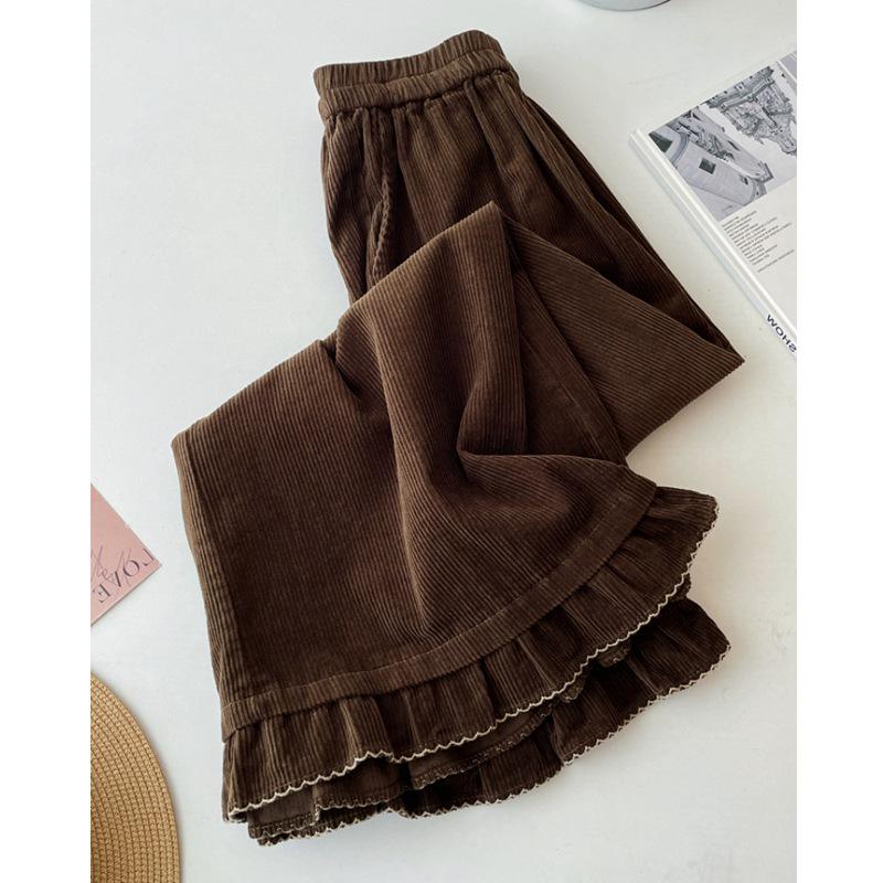 

16-Hole Au Li Velvet Plus Size Retro Ruffled Wide-Leg High-Waisted Slimming Trousers - Autumn 2025 2XL (135-150 lbs) коричневый