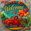 Vintage Wall Decor Red Truck with Heart Balloons Metal Sign Iron Art