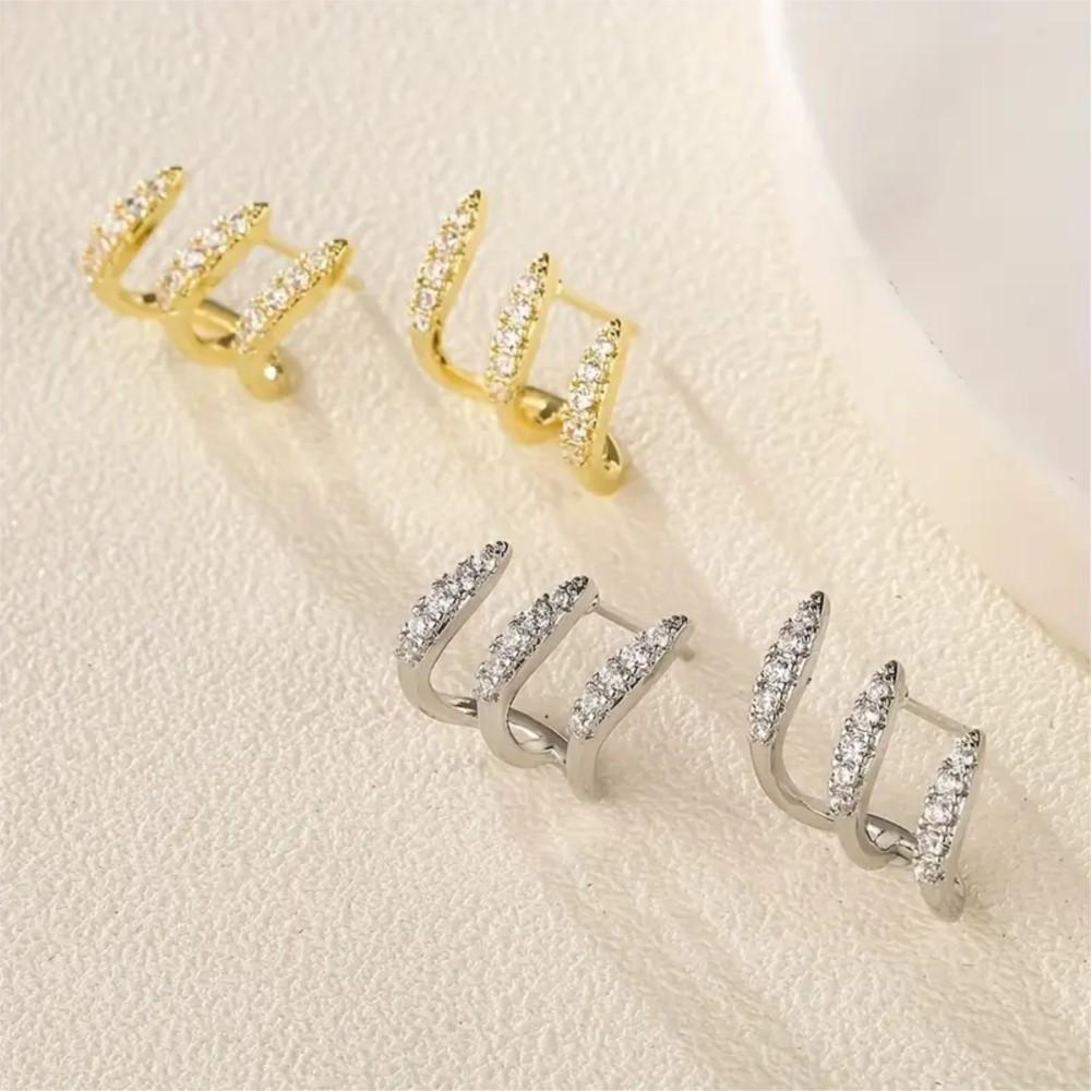 2pcs Elegant Rhinestone Three-Claw Earrings for Women Luxurious & Cute Design Earring Party Jewelry Gifts