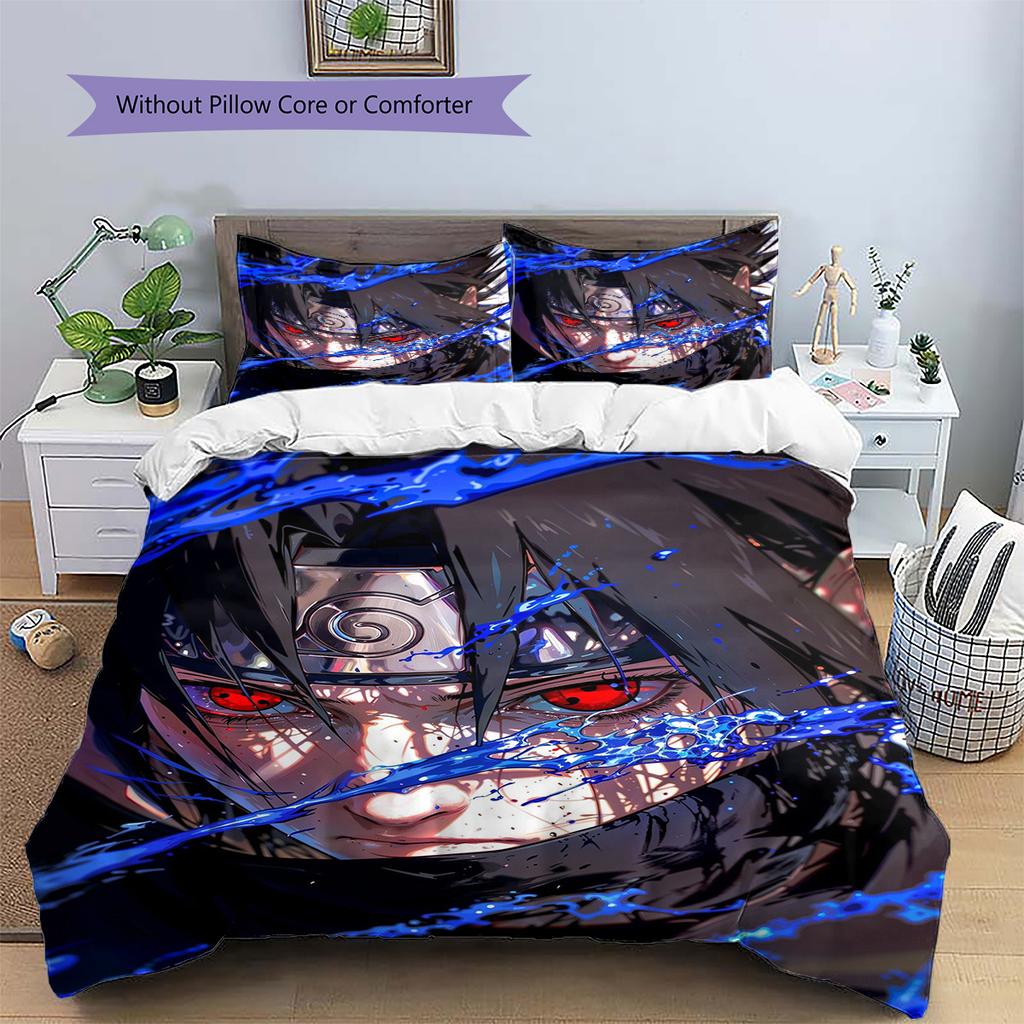 Naruto Patterned Pillowcase & Duvet Cover Set Anime Vintage Themed Bedding for Bedroom Use for Fans.-TING