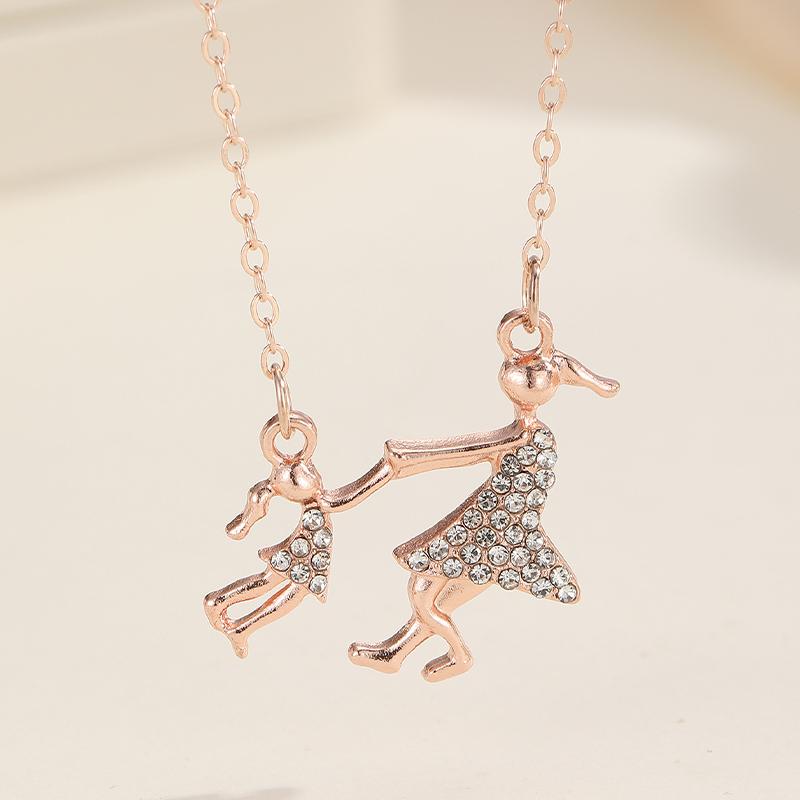 

Female Crystal Zircon Cute Mother And Daughter Pendant Necklace Jewelry Mother S Day Gift розового золота