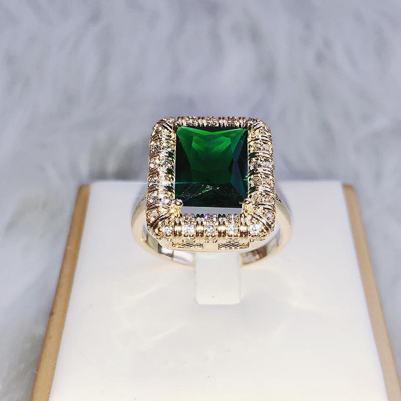 Lindon Vintage Luxury Geometry Emerald Ring for Women Rectangular Gemstone Silver 925 Jewelry Female Anniversary Gift Banquet