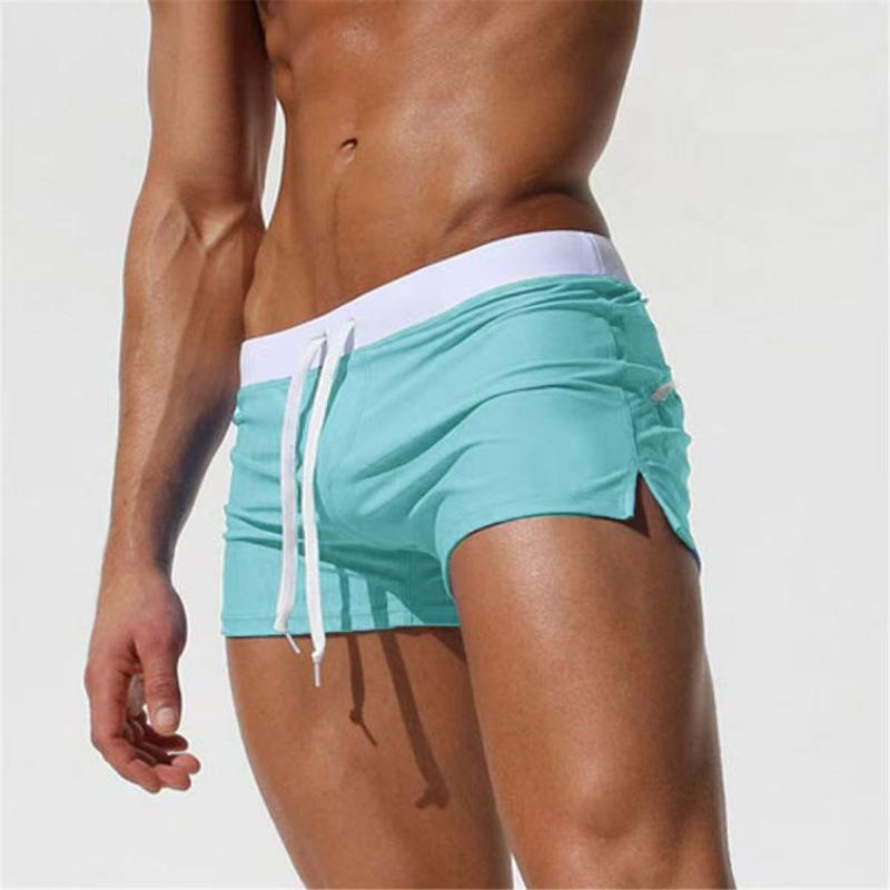 Men's Square Leg Swim Trunks with Back Pocket, European & American Style - In Stock