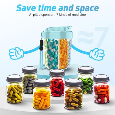 Portable Pill Organizer with 7 Compartments Daily Vitamin Supplement Container with Secure Lid and Removable Sections for Medication Storage