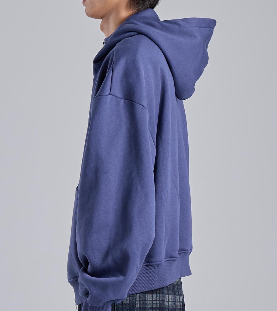 Button Seoul Two-Way Minimal High-Neck Cotton Zip-Up Hoodie (Navy)
