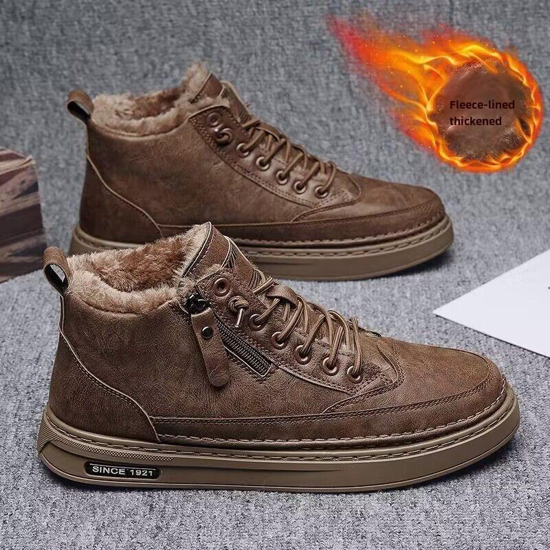 Зимой добавьте ворсистые и толстые высокие ботинки Мужские зимние ботинки Мужские теплые ботинки из хлопковой кожи на толстой подошве 39