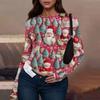 T-shirt à manches longues pour femme, mode décontractée, col rond, imprimé Noël