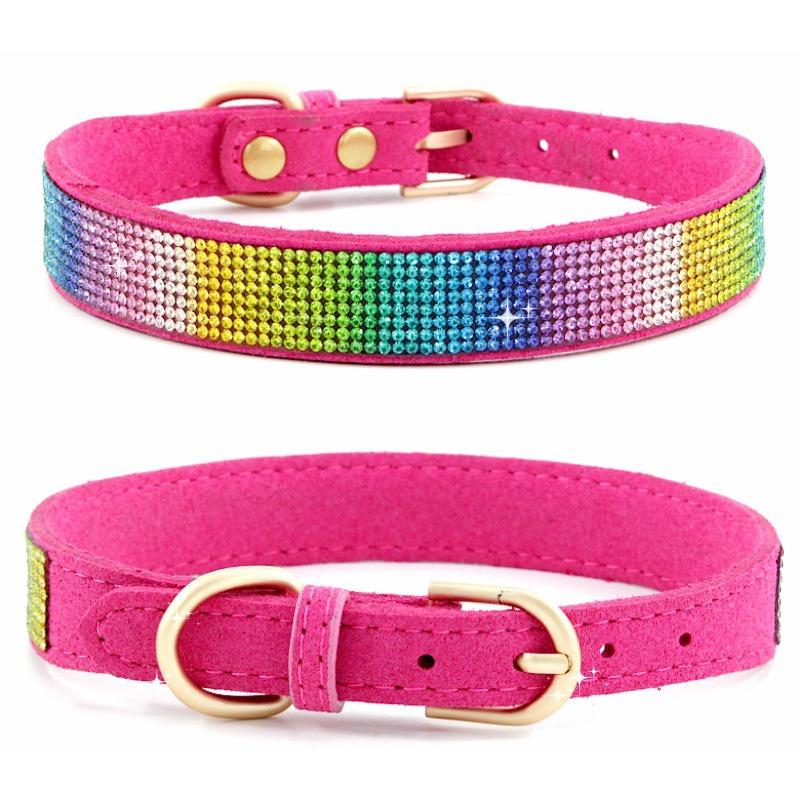 Pet collar point drill rhinestone neck ring microfiber medium and small dog cat collar leash walking dog leash set
