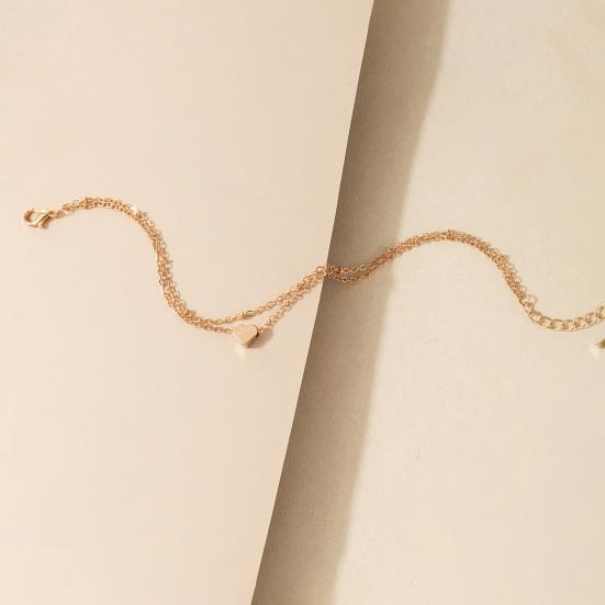 Double Layered Women Anklet Heart Pendant Adjustable Elegant Chain Anklet Foot Jewelry