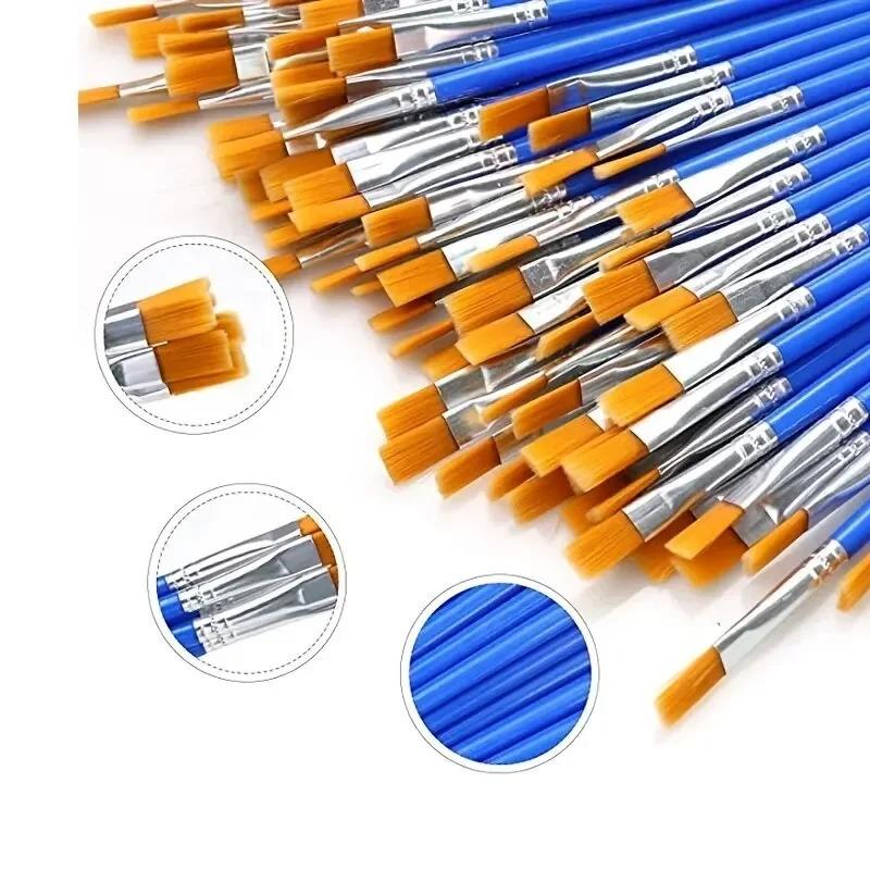10Pcs Painting Brushes Set Art Round Flat Hair Nylon Hair Paint Brush for Oil Acrylic Watercolor Kids/Artists/Beginners/Students