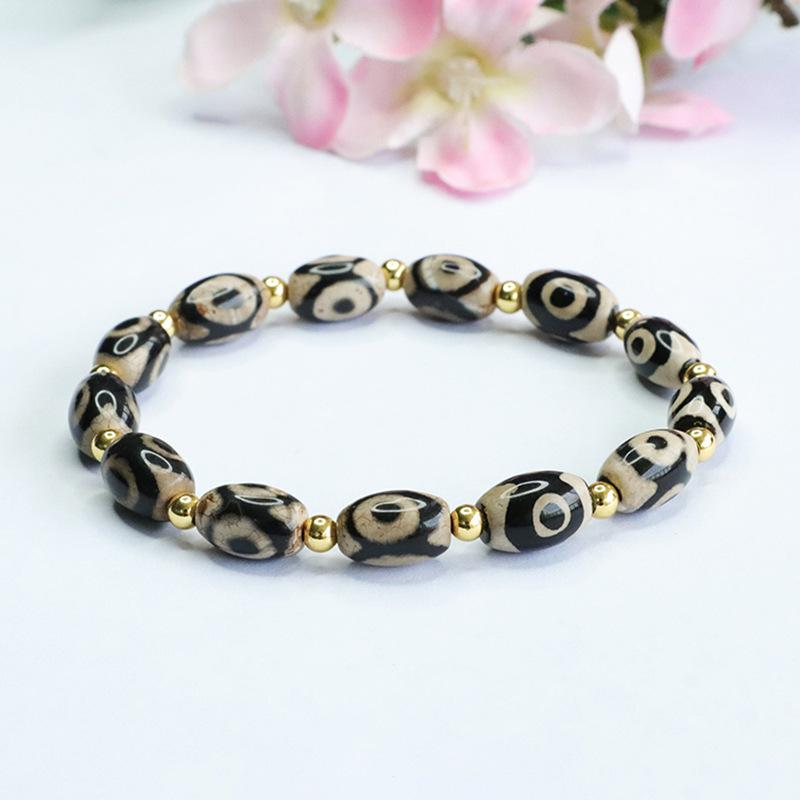 2026 Black and White Three-eye Tibet Beads Bracelet as Right Rain Agate Factory Generation S3063004 Multi about 8mm