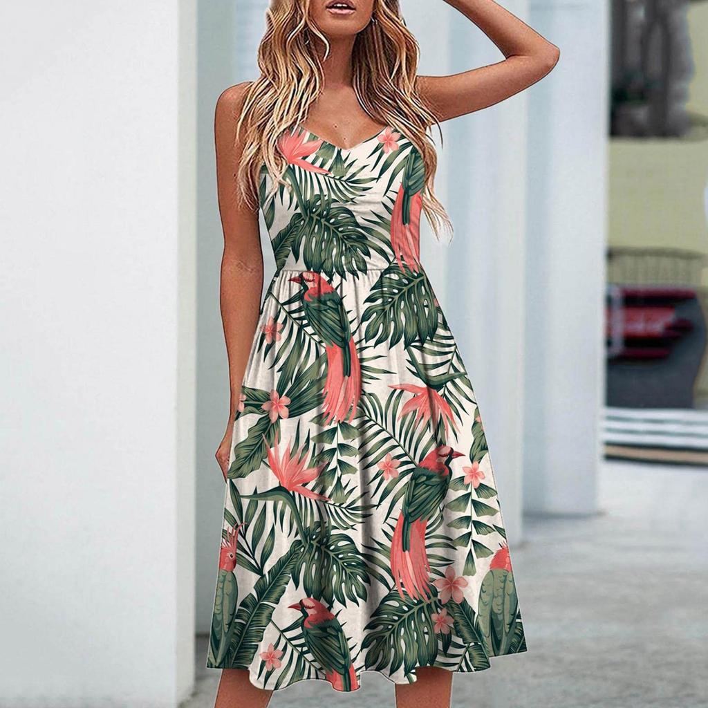 Γυναικείο φόρεμα με λουλουδάτο στάμπα με λουλουδάτο με λαιμόκοψη σε σχήμα V με πλισέ με πλισέ