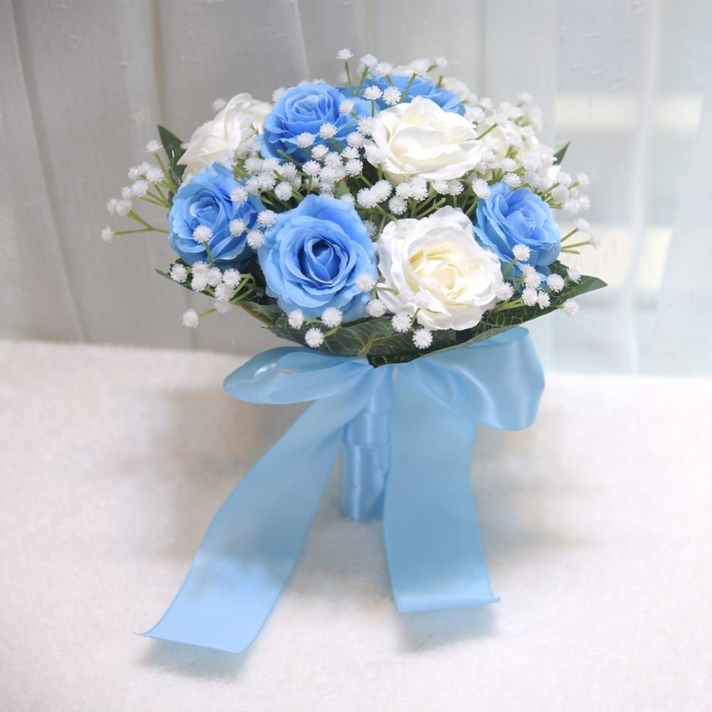 Romantic Wedding Bouquet with Silk Ribbon Artificial Roses Bride Holding Flowers Multi-functional Real Touch Mariage Bouquet