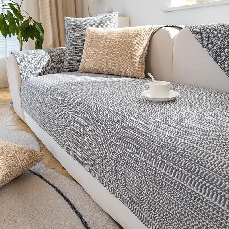Cotton Coarse Cloth Non-slip Sofa Slipcover Modern Corner Cover Sofa Covers Living Room Stripe Sofa Towel Solid Wood Couch Cover