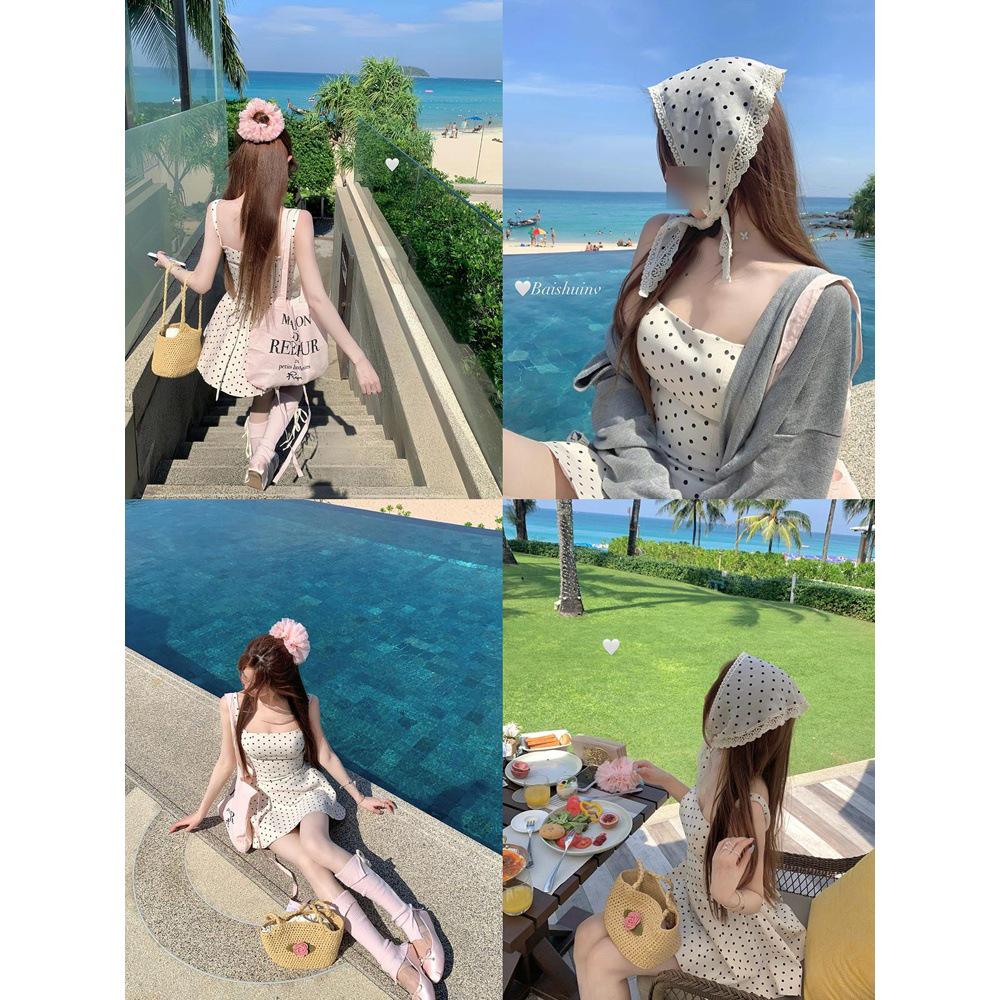 

Летнее платье А-силуэта в горошек, камзол-пузырь с завышенной талией и квадратным вырезом S (for up to 45 kg)