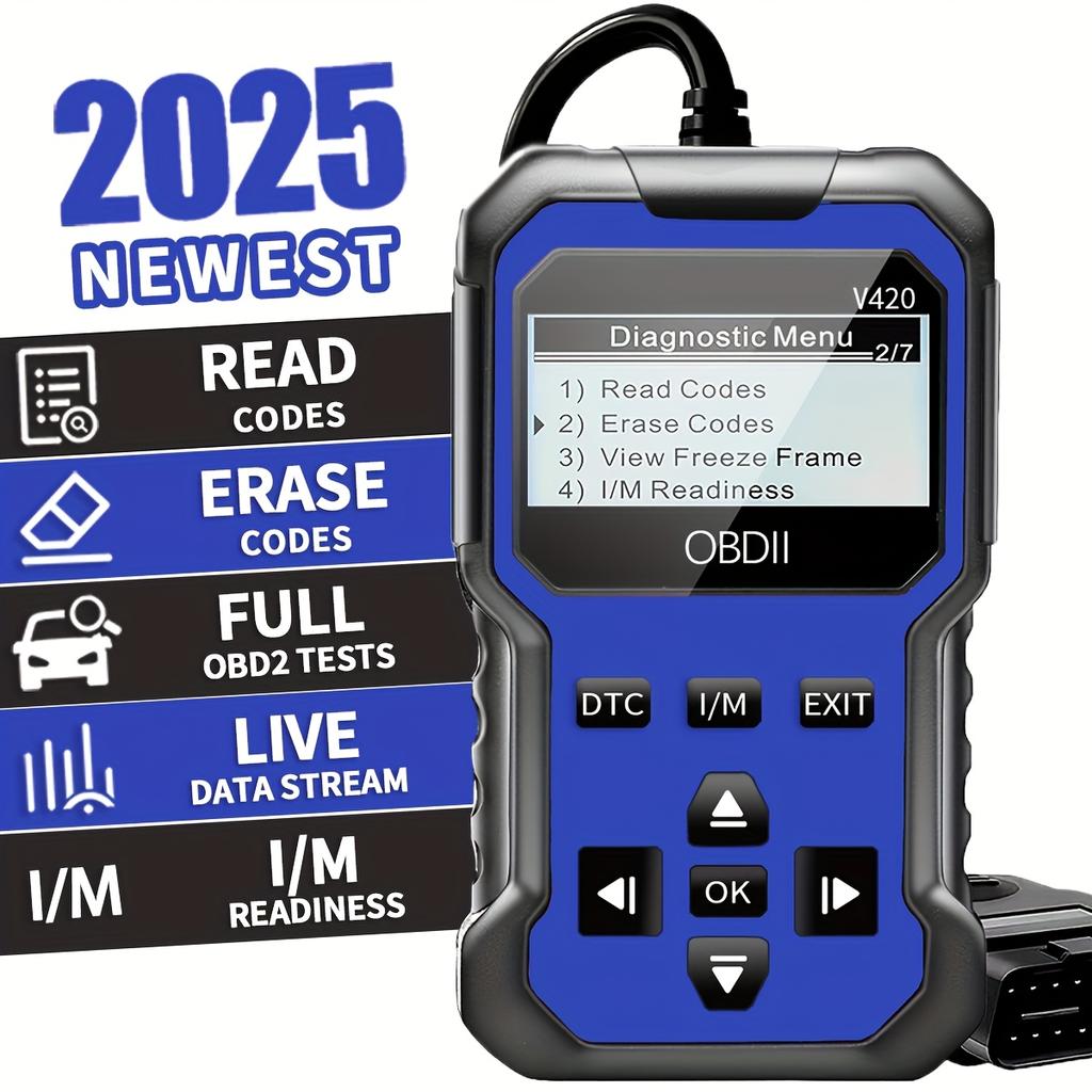 V420 Obd2 Diagnostische Scanner, Uitgebreide Obd2 Foutcodelezer met Resetfunctie, Datastroom, I/M Readiness, Voertuiginformatie en Spanningsmeting,
