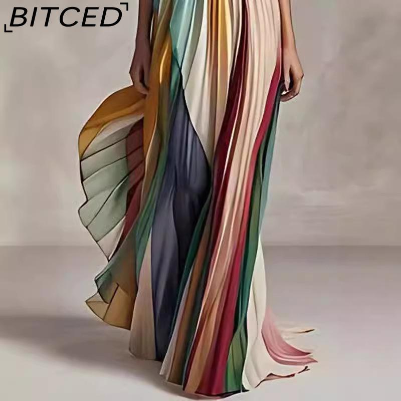 BITCED Women's Sexy Strapless Printed Colorful Long Dress Gown