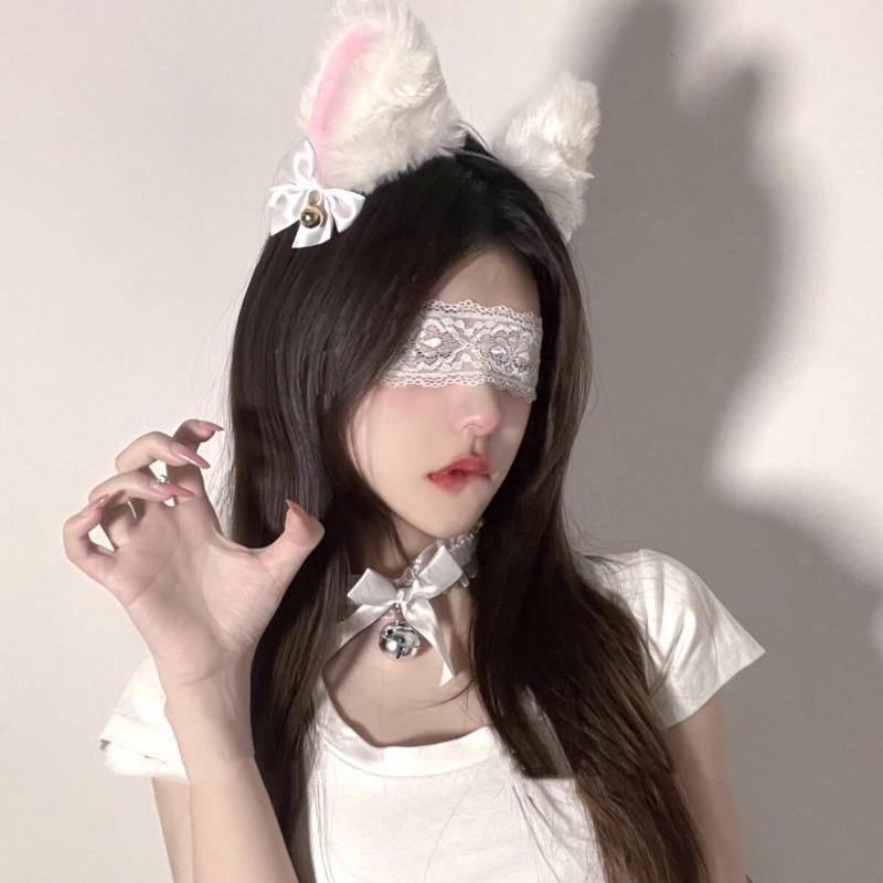 Lace Eye Mask Hairpin, Cute Rabbit Ears Hairband, Cat Ears Headband, Makeup Head Accessory