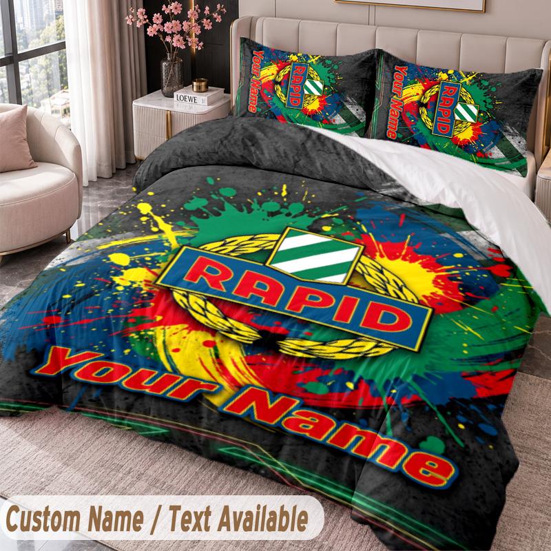 Rapid Wien FC Printed Bedding Set Custom Name Text 1 Duvet Cover 2 Pillowcases For Bedroom