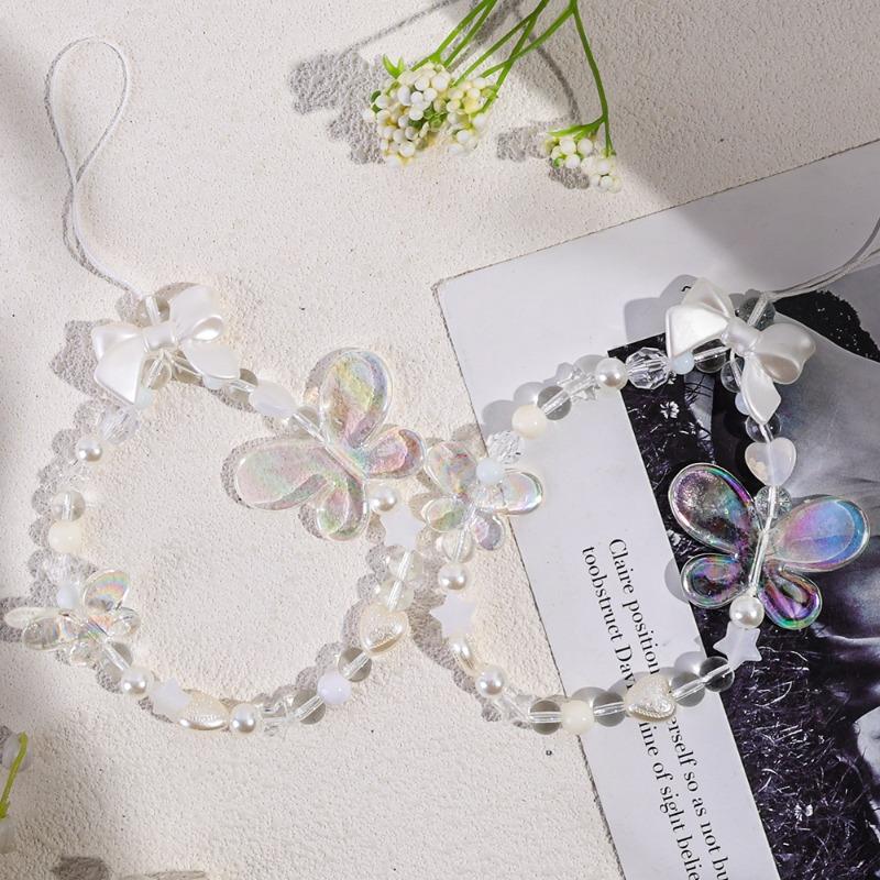 Crystal Butterfly Beaded Mobile Phone Bracelet Strap Cellphone Wrist Strap for IPhone Samsung Xiaomi Phone Telephone Charm Strap