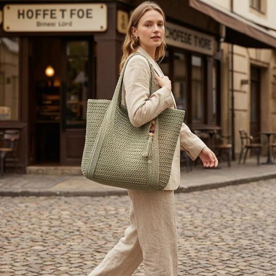 Woven Shoulder Bag, Large Capacity Tote Bag, Commuter Shoulder Bag, Summer Beach Tote, Lightweight Purse for Women Vacation Street Work