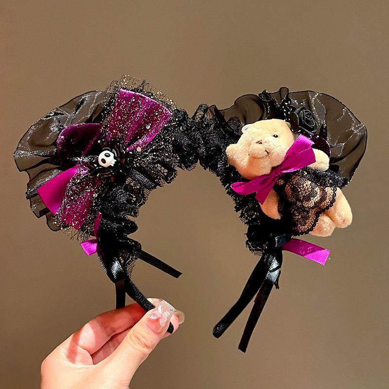 Halloween Witch Headband: Ghost Festival Dark Party Decoration with Skull, Pumpkin, and Funny Lace Bow Antlers Hair Accessories