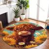 Scottish Highland Cattle Pattern Round Rug Kids Room Circular Carpet Living Room Bedroom Home Decoration Computer Chair Area Mat
