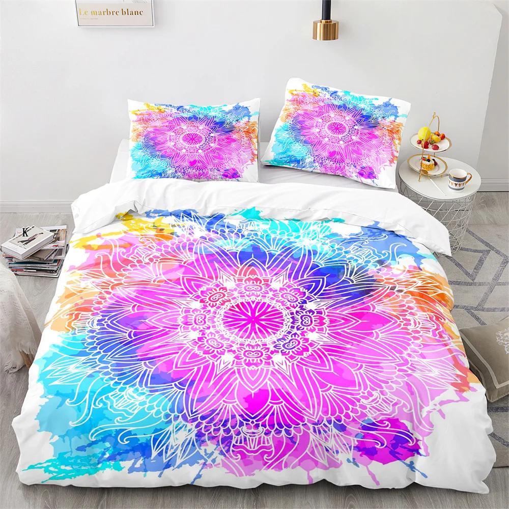 Comforter Bohemian Mandala King Queen Boho Style Lotus Bedding Set For Teens Adults Exotic Tribe 2/3Pcs Polyester