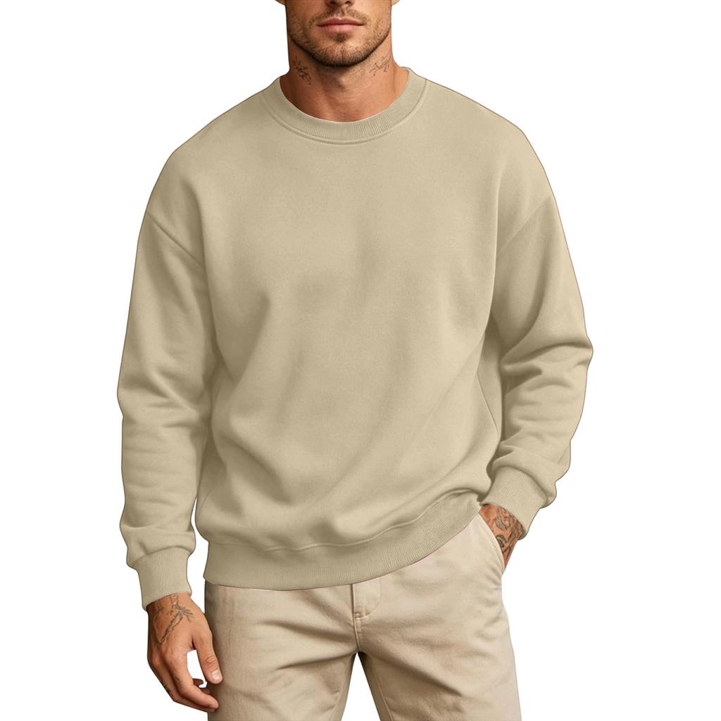 Men's Color Round Neck Long Sleeve Sweatshirt Casual Loose Fit Pullover