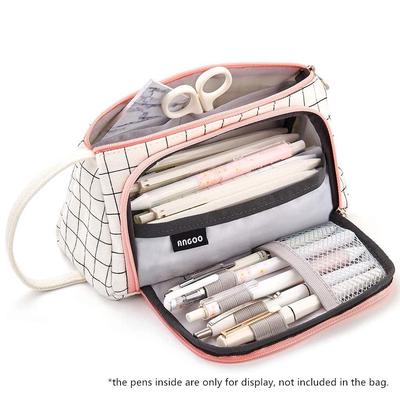 Astuccio Portapenne Multifunzionale Portatile a Quadri Multi Scomparto a Griglia Grande Borsa Organizzatrice per Riporre Cancelleria Regalo per Studenti