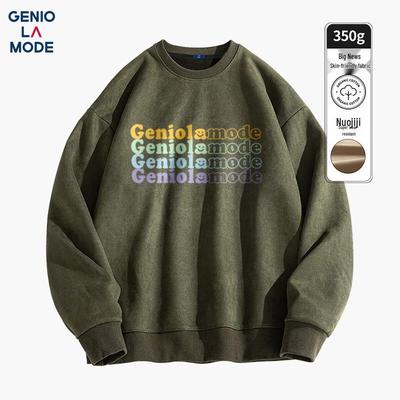 GENIOLAMODE Men's Suede-Feel Pullover Sweatshirt