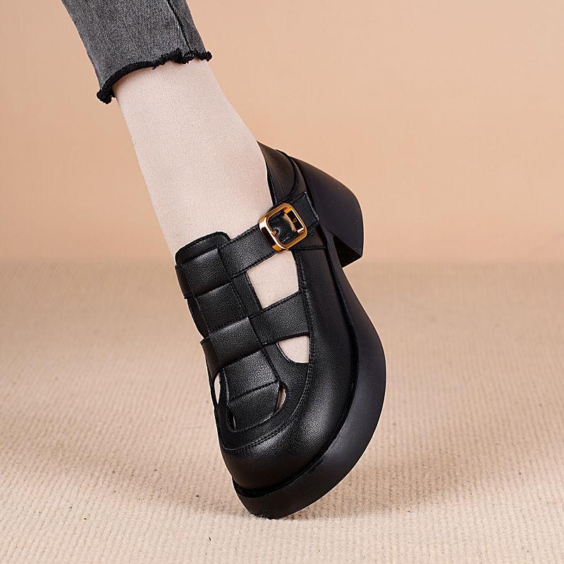 Baotou sandals women's 2025 summer new academic style hollow pig cage shoes thick heel light breathable round head hole shoes