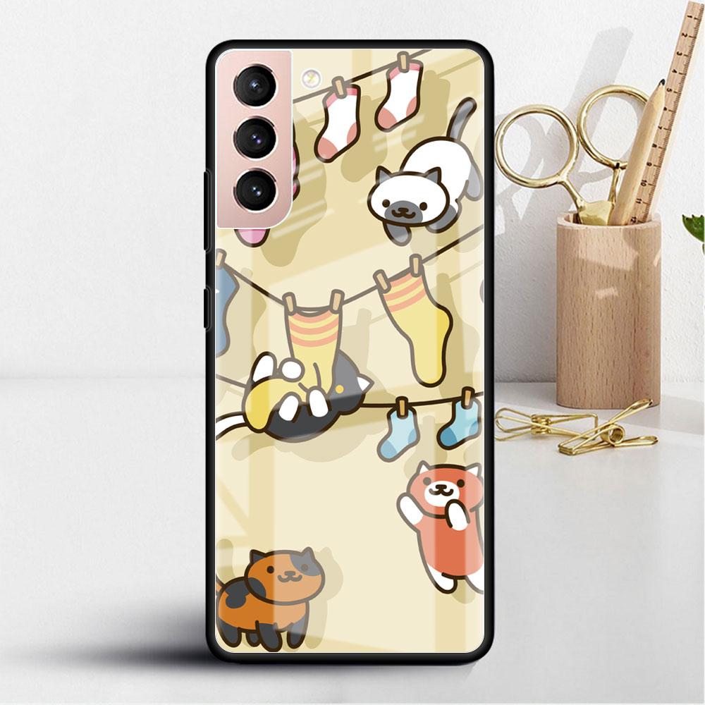 Glass Case For Samsung Galaxy S22 S20 FE S21 Plus Phone Cover S10 5G S9 Note 20 Ultra 10 Lite Shell Cute Dogs Cat Animal