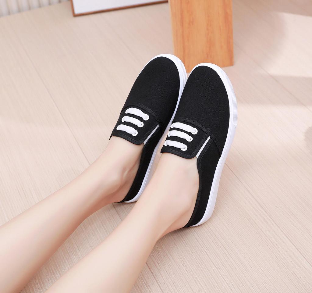 White Women's 2024 Summer Versatile Two-Way Flat Canvas Slip-On Shoes