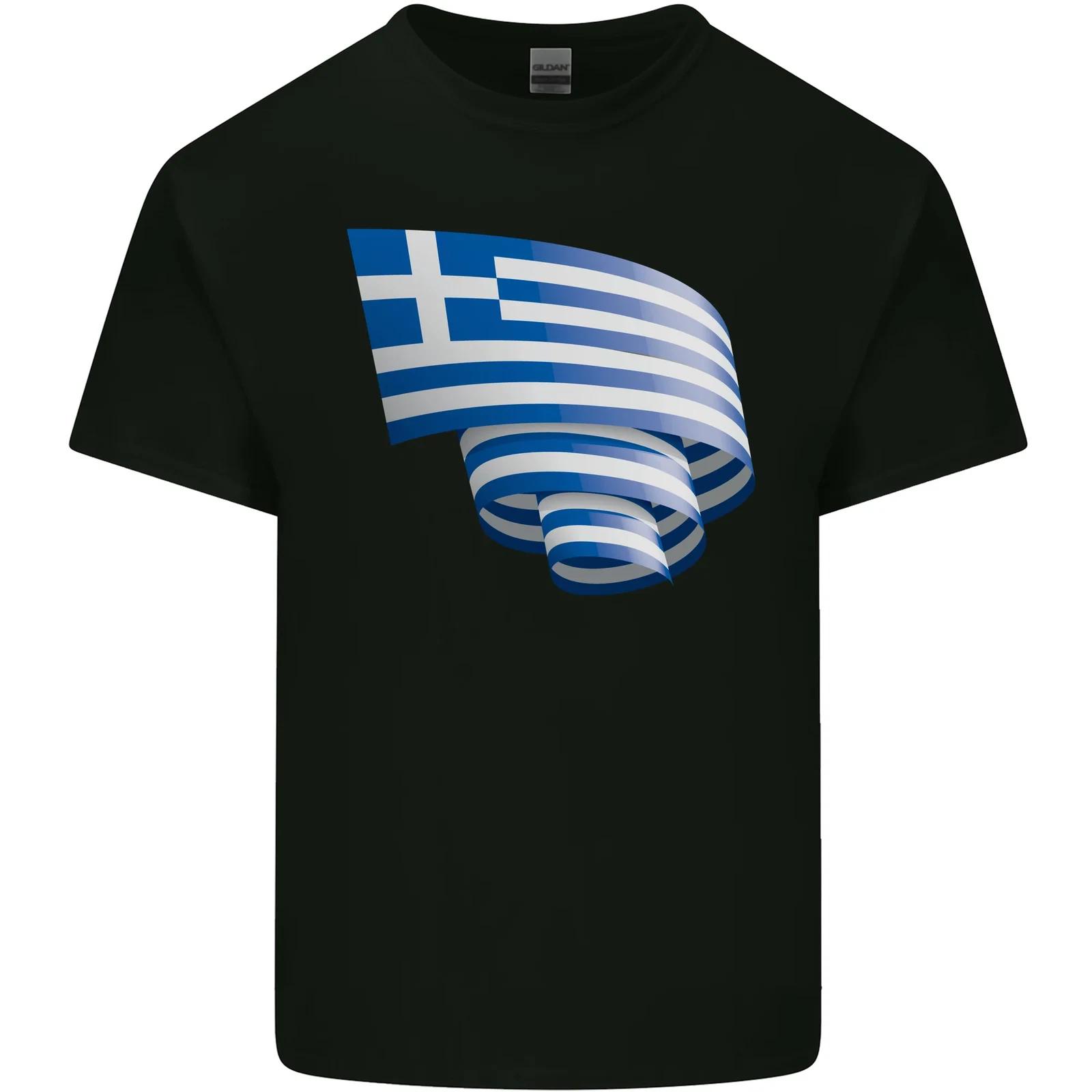 Curled Greece Flag Greek Day Football Kids T-Shirt Childrens 4XL
