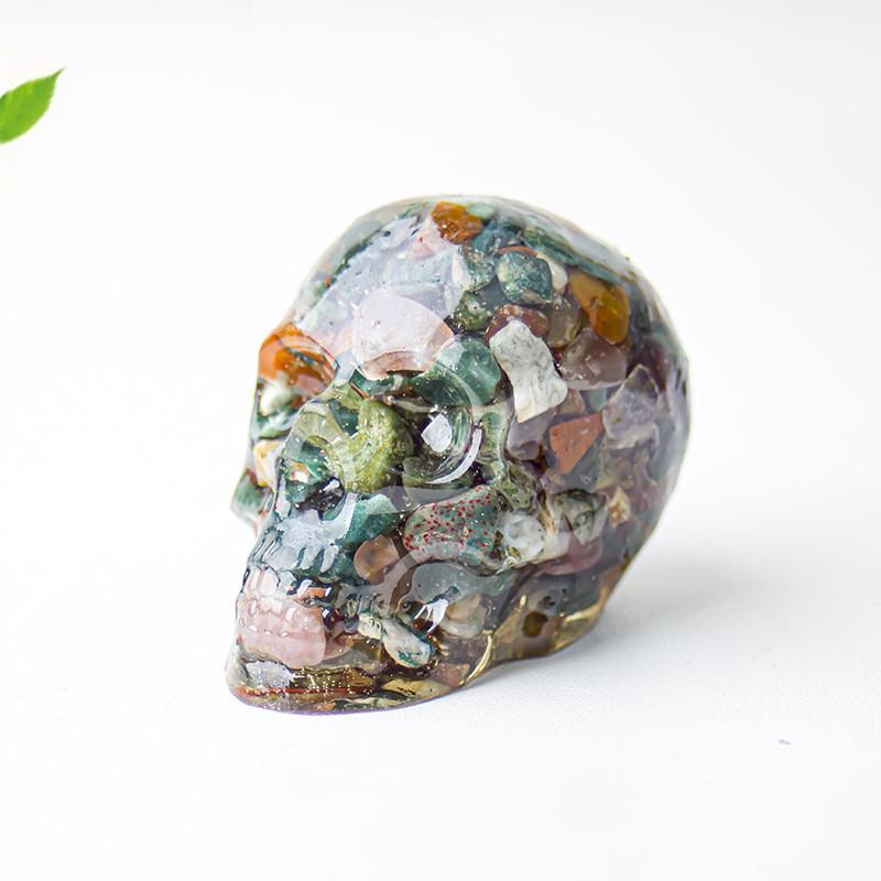 Crystal Resin Skull Decor With Natural Stones For Office And Home Tabletop Display