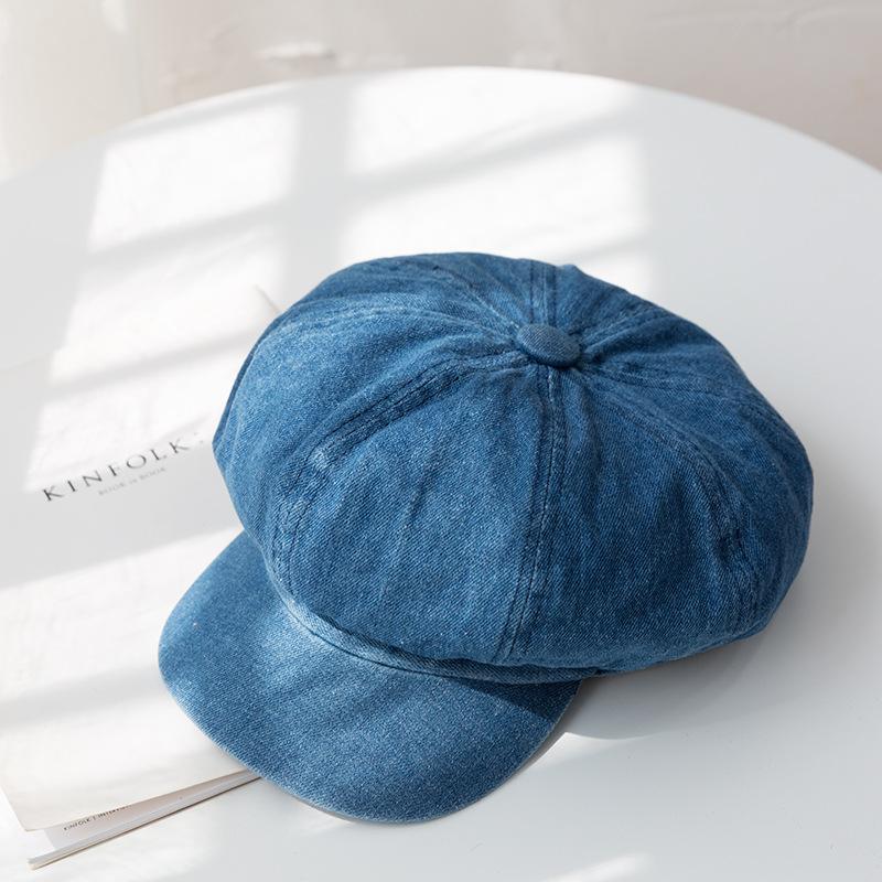 Student hat make old denim octagonal hat women's four-season retro versatile beret literary painter hat men