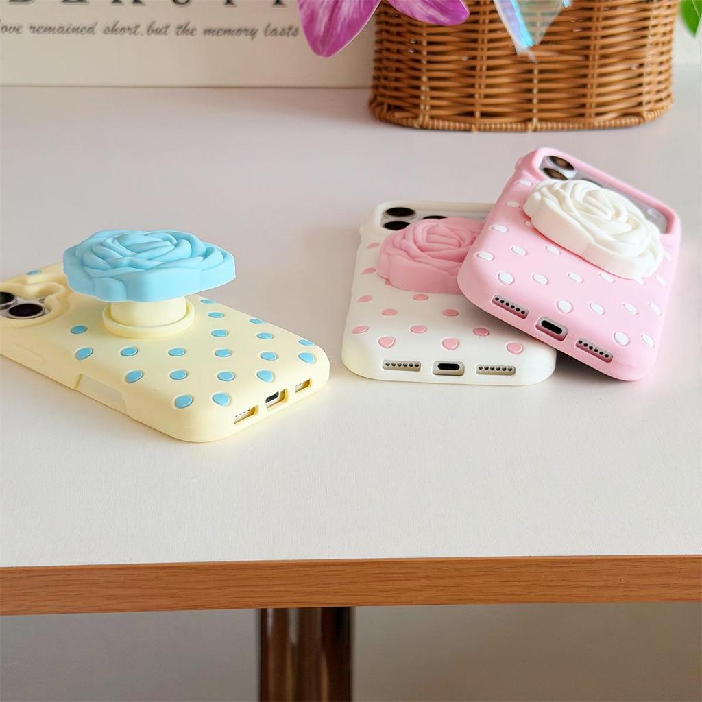 Polka Dot Rose Flower Stand Drop-Proof Case for iPhone 14/13/12, Apple 17/16/15 PROMAX