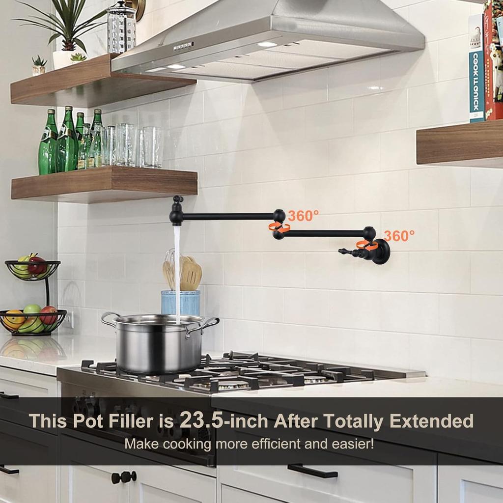 Rubinetto Cucina Monocomando a Parete in Ottone di Lusso per Riempimento Pentole, Flessibile, Rotazione 720°, Risparmio Idrico, Rubinetto Freddo