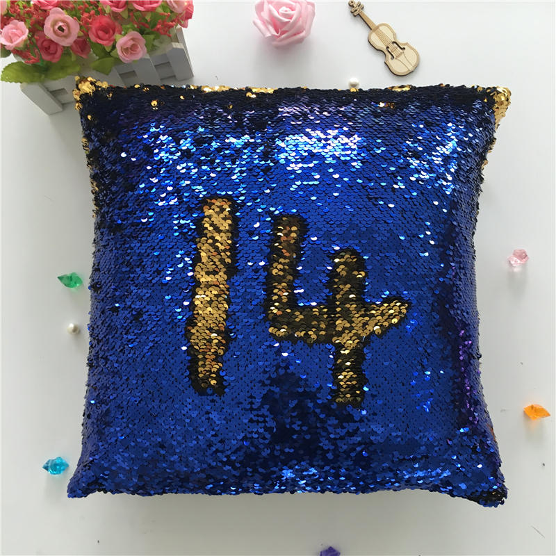 Kussensloop Decoratieve Kussenhoes Zeemeermin Pailletten Kleurrijk Vierkant Effen Gebreid Verborgen Rits Kussen Huis Auto Bank 40*40Cm