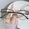 New Cat Eye Diamond Metal Glasses Frame Myopia Frames Optical Eye Glasses Fashionable Elegant Anti Blue Light Flat Glasses