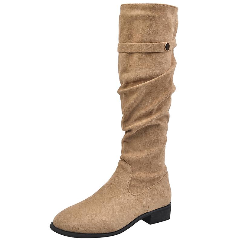 Fashion Winter Fashion Pleated Slim Women Knee High Boot Square Heels Thigh High Booties Long Shoes