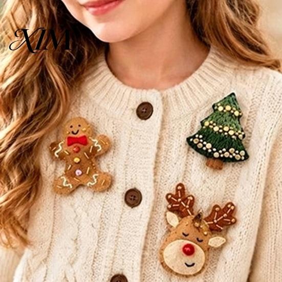 Embroidery Starter Set Christmas Felt Brooch Kit for Beginners, DIY Decorative Pins with Tools, Handmade Art Crafts Festive Clothing Accessories,