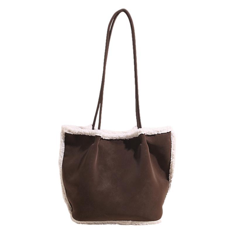 Commuter temperament Large capacity lamb wool retro vegetable basket New autumn and winter splicing plush shoulder underarm women's bag