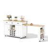 Kitchen island with pull-out worktop, 136(223)x50x93cm mobile kitchen island with 3 drawers, wine rack, socket with USB and 7 casters, white/oak