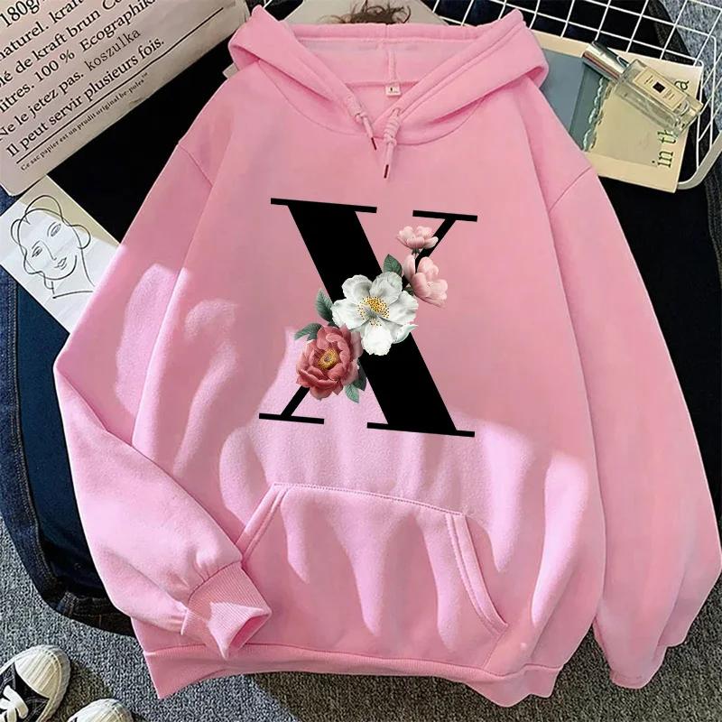 Autumn Winter Womens Hoodies Casual Letters A-Z Printing Sweatshirts Sportswear Outdoors Sports Jogging Woman Clothing New Tops
